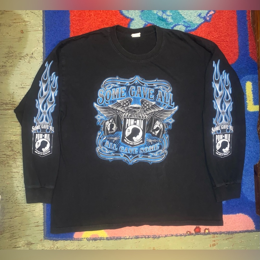 Some Gave All POW MIA Blue Flaming Long Sleeve Shirt Men’s XL Skater Y2K HipHop